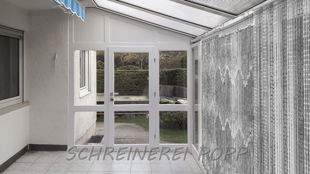 Wintergarten Seitenwand mit Tür - Innenansicht Wintergarten Seitenwand mit Tür - Innenansicht