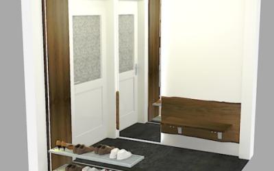 Zeichnung - Exklusive Garderobe mit Schiebetür plus Klappbank