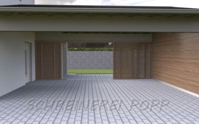 Zeichnung - Carport: beide Schiebetore geöffnet